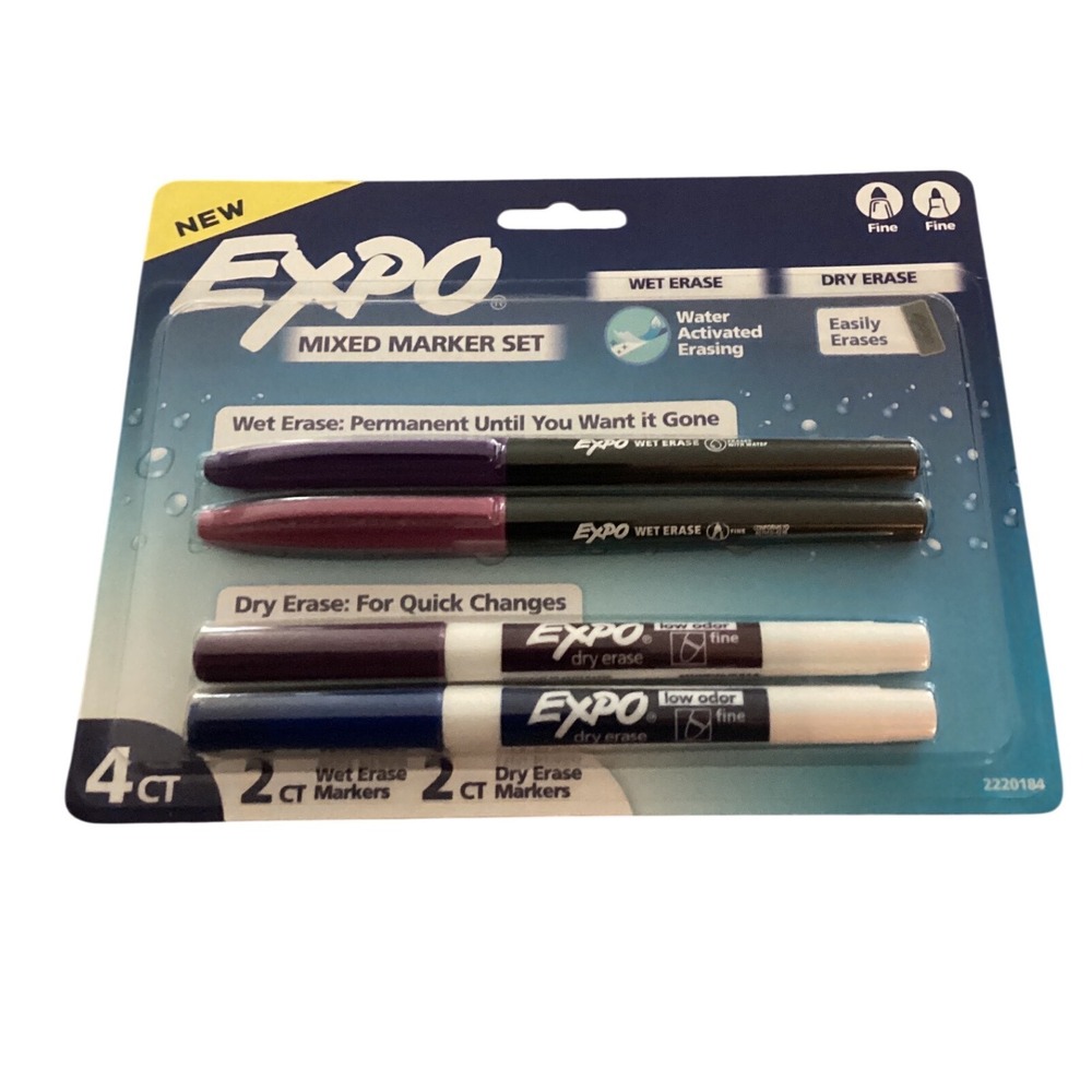 Expo Mixed Marker Set 4 Count Wet Erase Dry Erase Fine‎ Tip